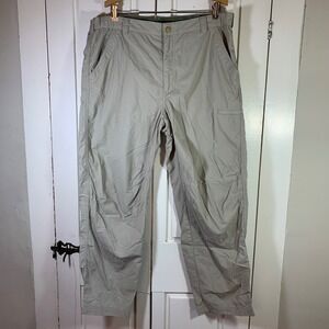 LL Bean Mens Hiking Pants Khaki Tan Large Ins 31 Nylon Zip Pockets Retro READ